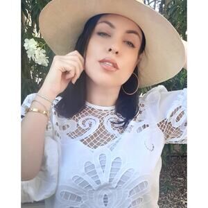 Express White Eyelet Embroidered Cut Out Top with Balloon Sleeves